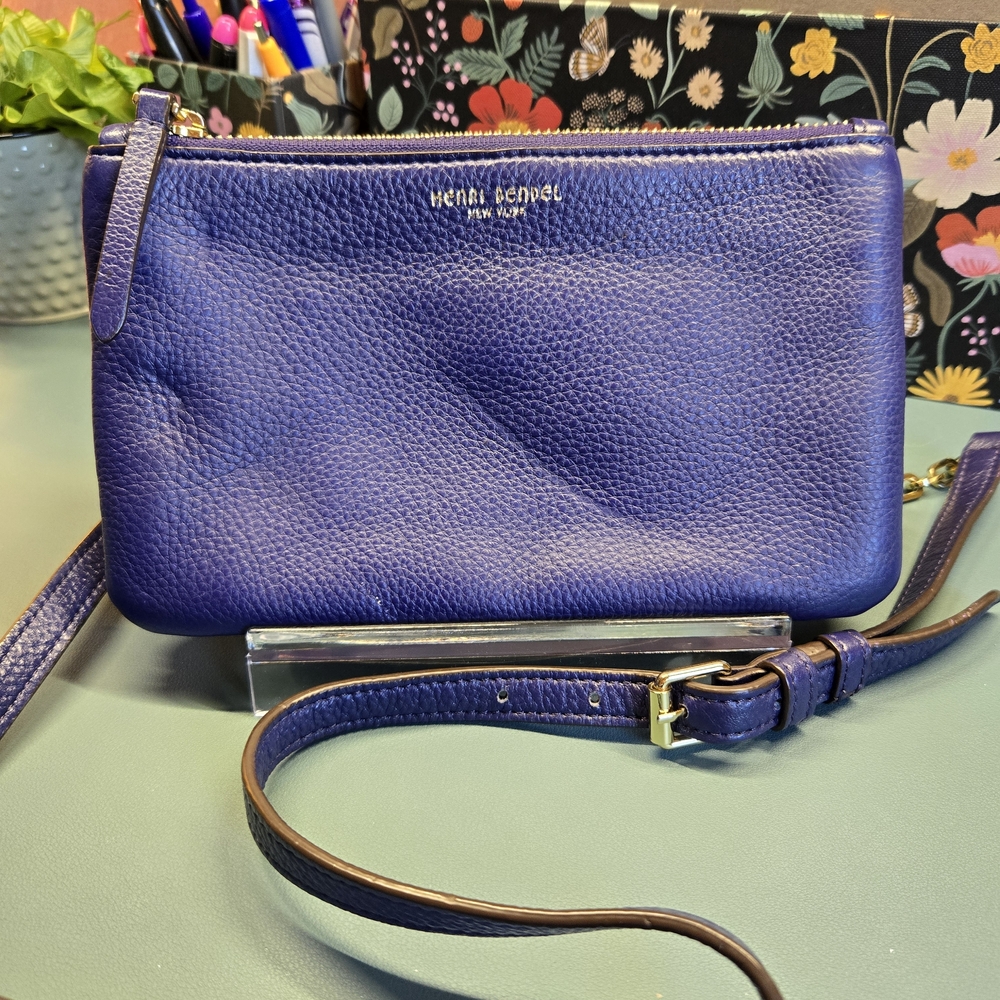 HENRI BENDEL Royal Blue Pebbled Leather Crossbody Bag
